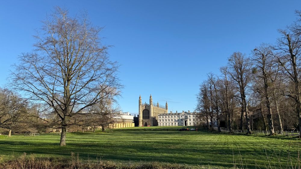 Classic postcard view of Kings College Cambridge across the Backs 