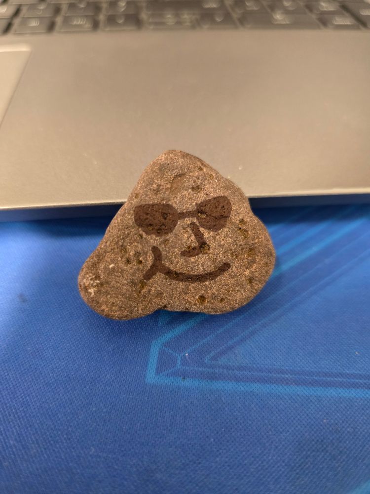 A rock with a face drawn onto it