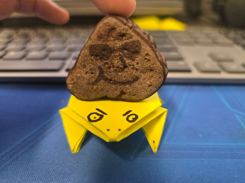 The rock sitting on top of the frog 