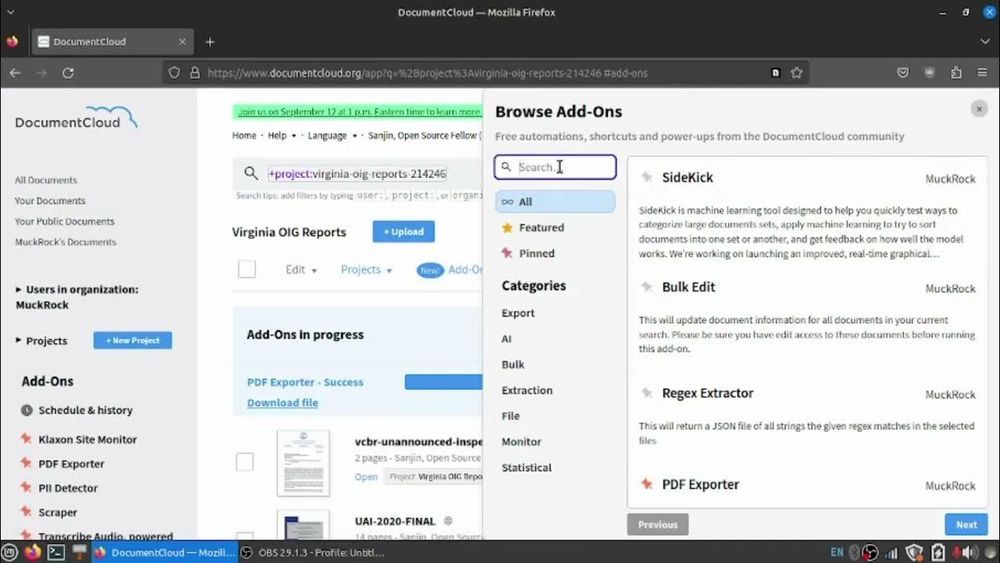 Navigating the DocumentCloud Add-Ons User Interface