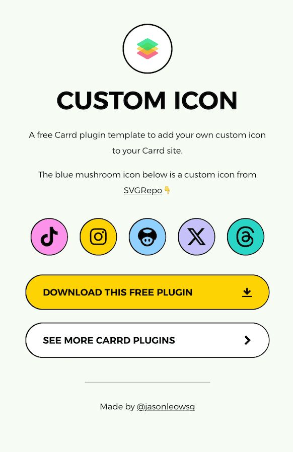 Screenshot of a Carrd plugin to add custom icons to your Carrd site - https://customicon.carrd.co