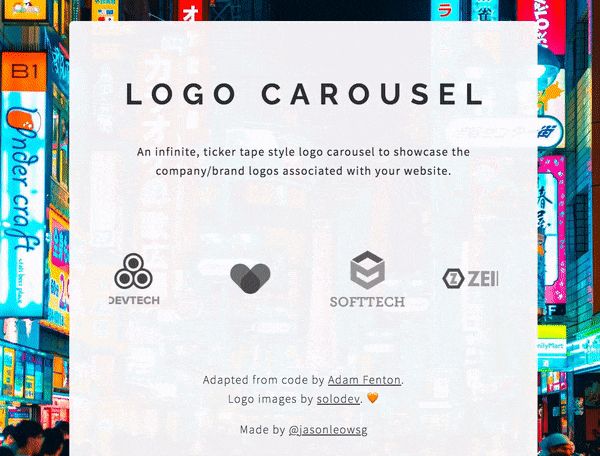 Screen recording of logo carousel Carrd plugin free template - https://logocarousel.carrd.co/