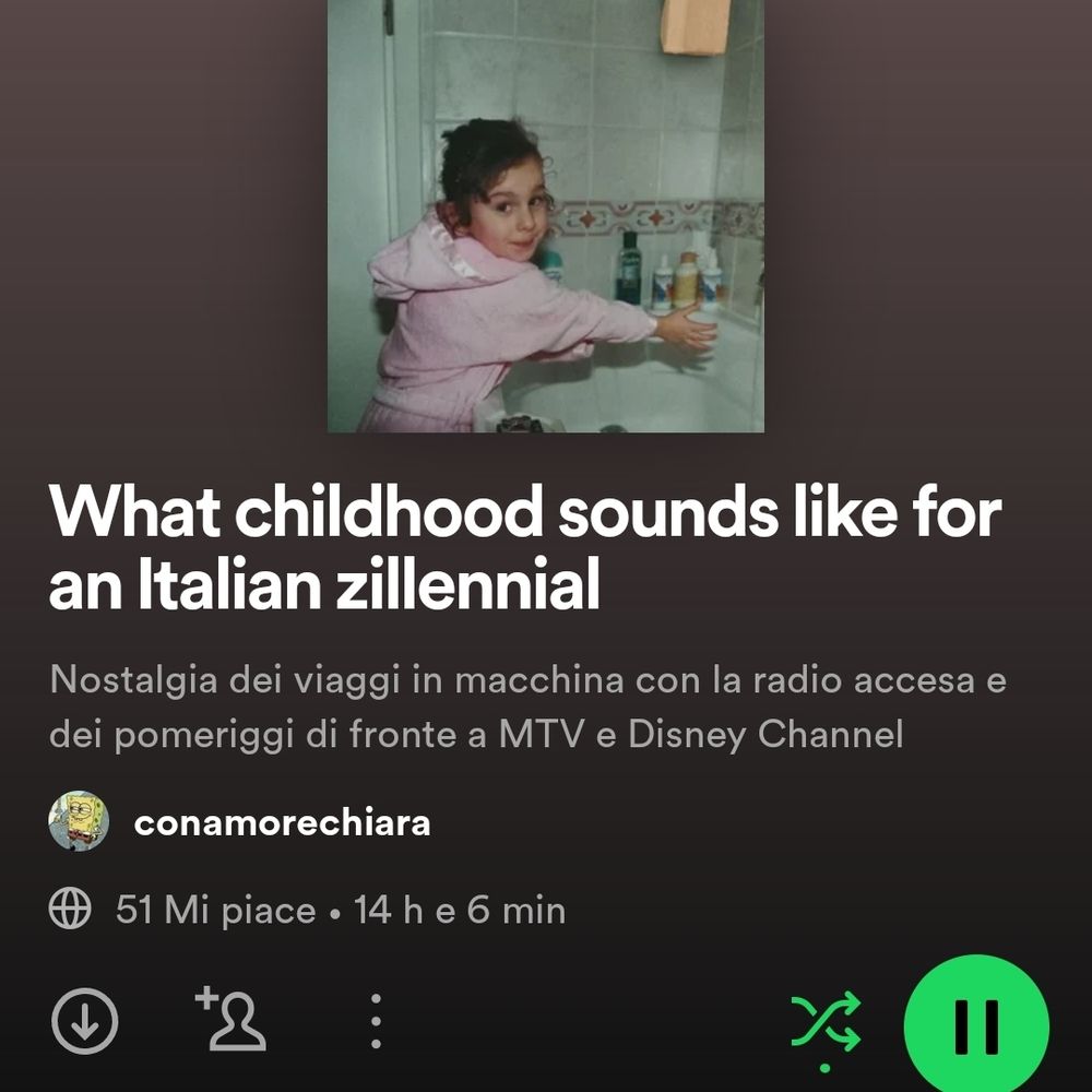 Screenshot della playlist su Spotify che ho creato e che si intitola "What childhood sounds like for an Italian zillennial"