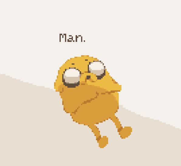 pixel art drawing of jake the dog from adventure time lying down, half in shade