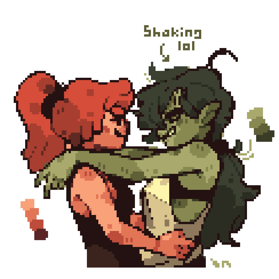 pixel art drawing of princess bubblegum and marceline from adventure time, with their arms wrapped around each other, with marceling being flustered
