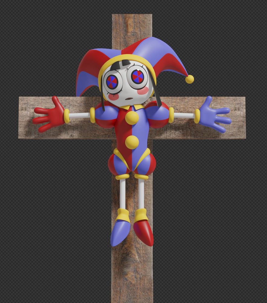 The Amazing Digital Circus concept art of Pomni crucified.