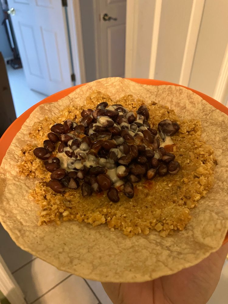 Black bean burrito with cauliflower rice 