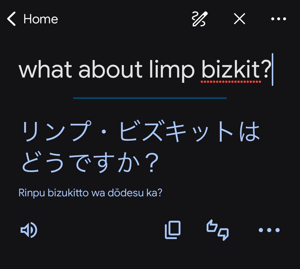 what about limp bizkit?
リンプ・ビズキットはどうですか？
Rinpu bizukitto wa dodesu ka?