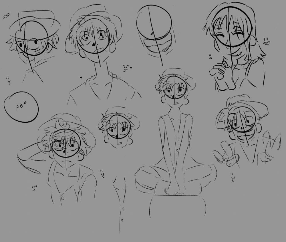 Rascunhos aleatórios do Luffy e uma Nami ali no cantinho direito por motivos de não sei, mas ficou bonitinho