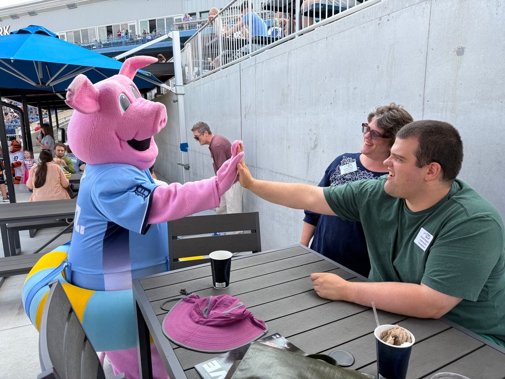 My son high-5ing one of the Whitecaps’ mascots 