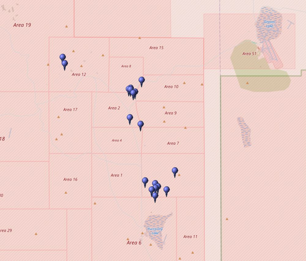 Kartierung aller Koordinaten von "Operation Arbor (Atomtest)" im Testgebiet Nevada (Nevada National Security Site, NNSS)
Quelle: OpenStreetMap
Lizenz: Open Data Commons Open Database-Lizenz (ODbL)