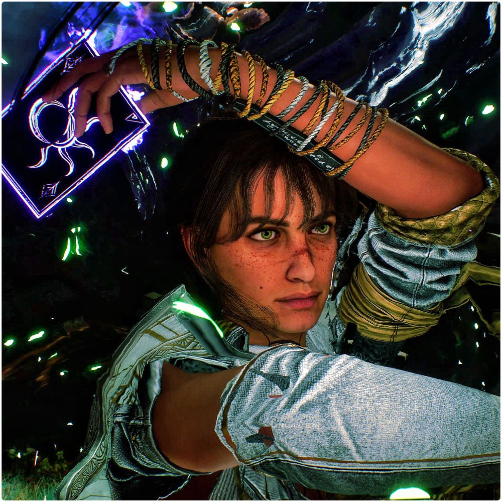 Clair Obscur Expedition 33

Sciel holds her moon card, as green sparkles fly all around her. Her expression is determined. 