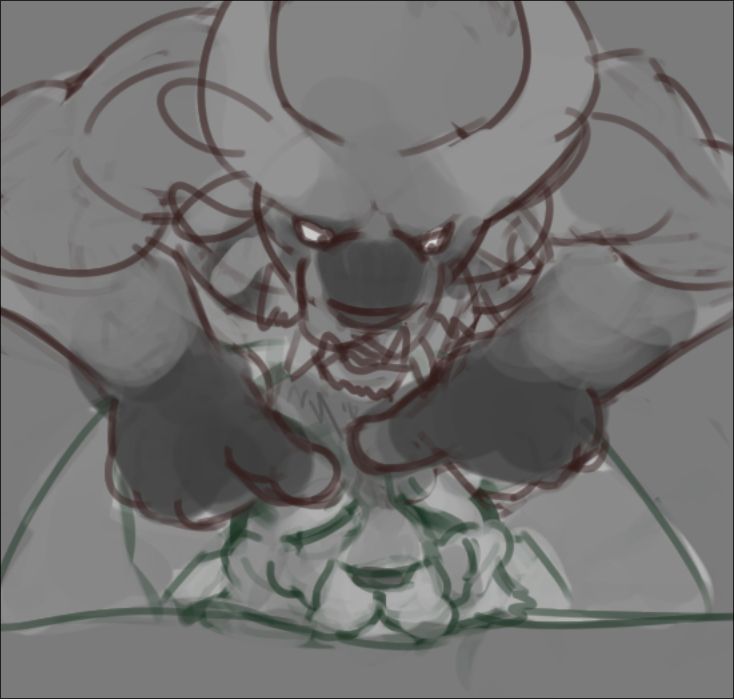 simple sketch of bhuer goreblade massaging erracus the wise's horns and face