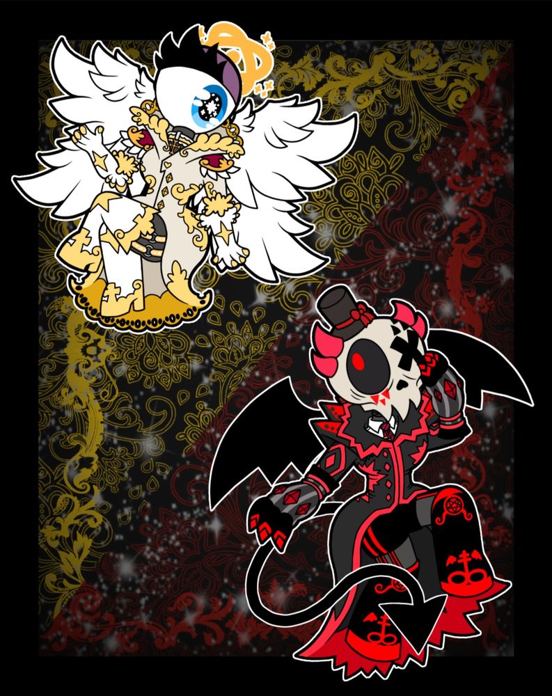 Oleander is the eye-headed angel on the top
Baal is the skull-headed demon on the bottom
