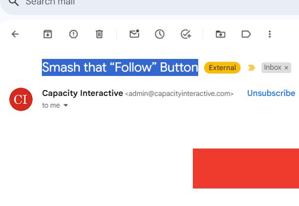 An email screenshot with "Smash that Follow button"