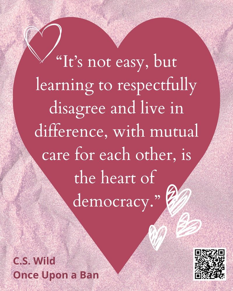 Same style as slide 1. “It’s not easy, but learning to respectfully disagree and live in difference, with mutual care for each other, is the heart of 
democracy.”
