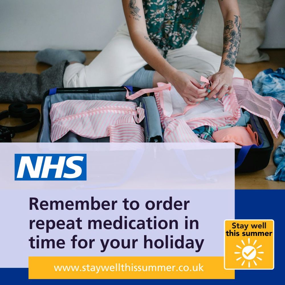 "Remember to order repeat medication in time for your holiday"