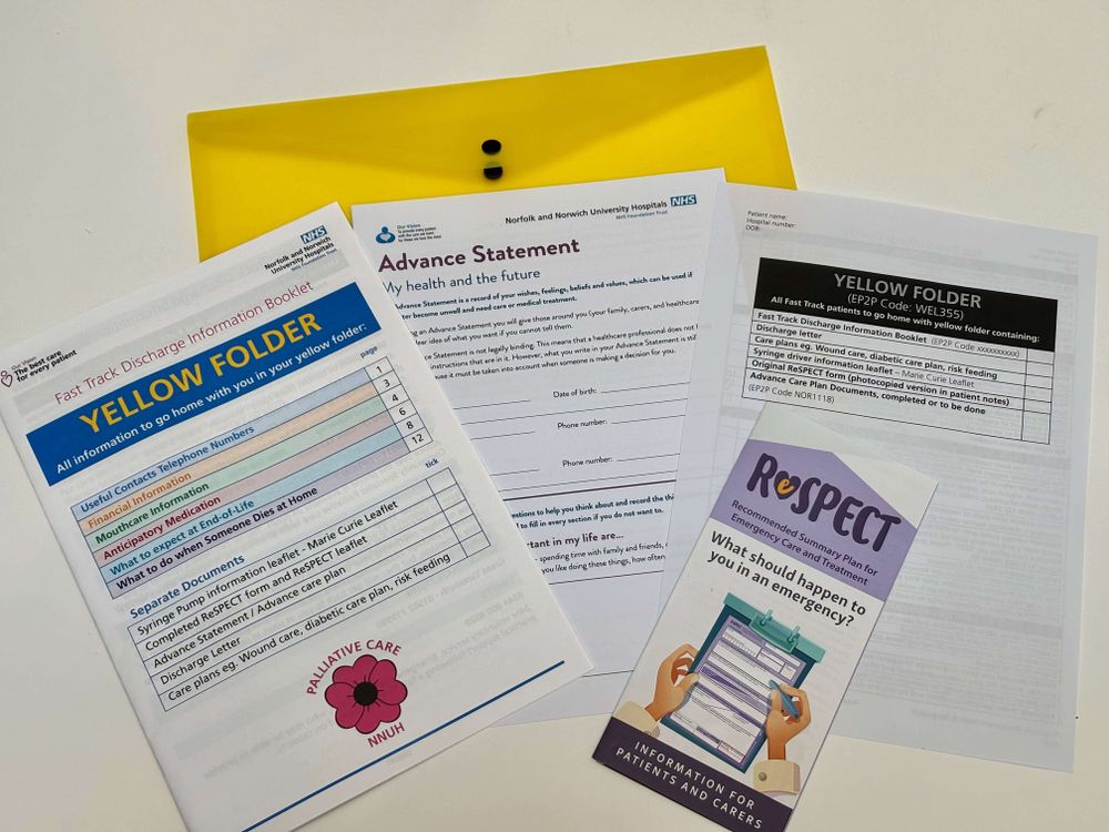 Yellow folders for palliative care patients