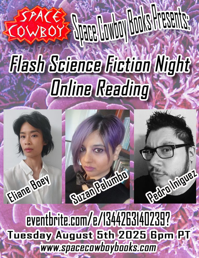 Flash Science Fiction Night flier with author headshots of the featured readers 