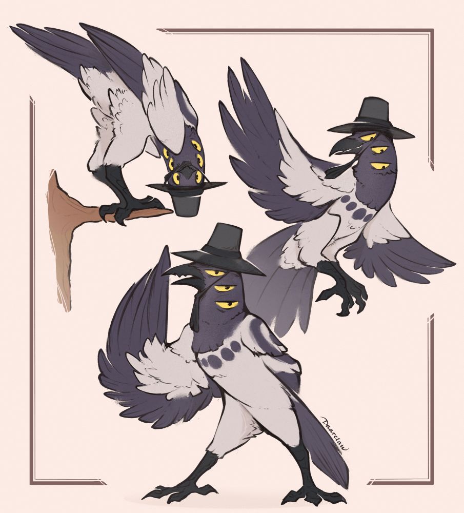 A digital paining featuring the magpie named Sussy from KPop Demon Hunters animated film by Nextlix