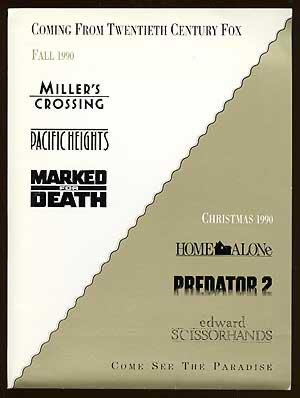 1990 Fall & Christmas season 20th Century Fox press kit cover featuring Miller’s Crossing, Pacific Heights, Marked for Death, Home Alone, Predator 2, Edward Scissorhands and Come See the Paradise.