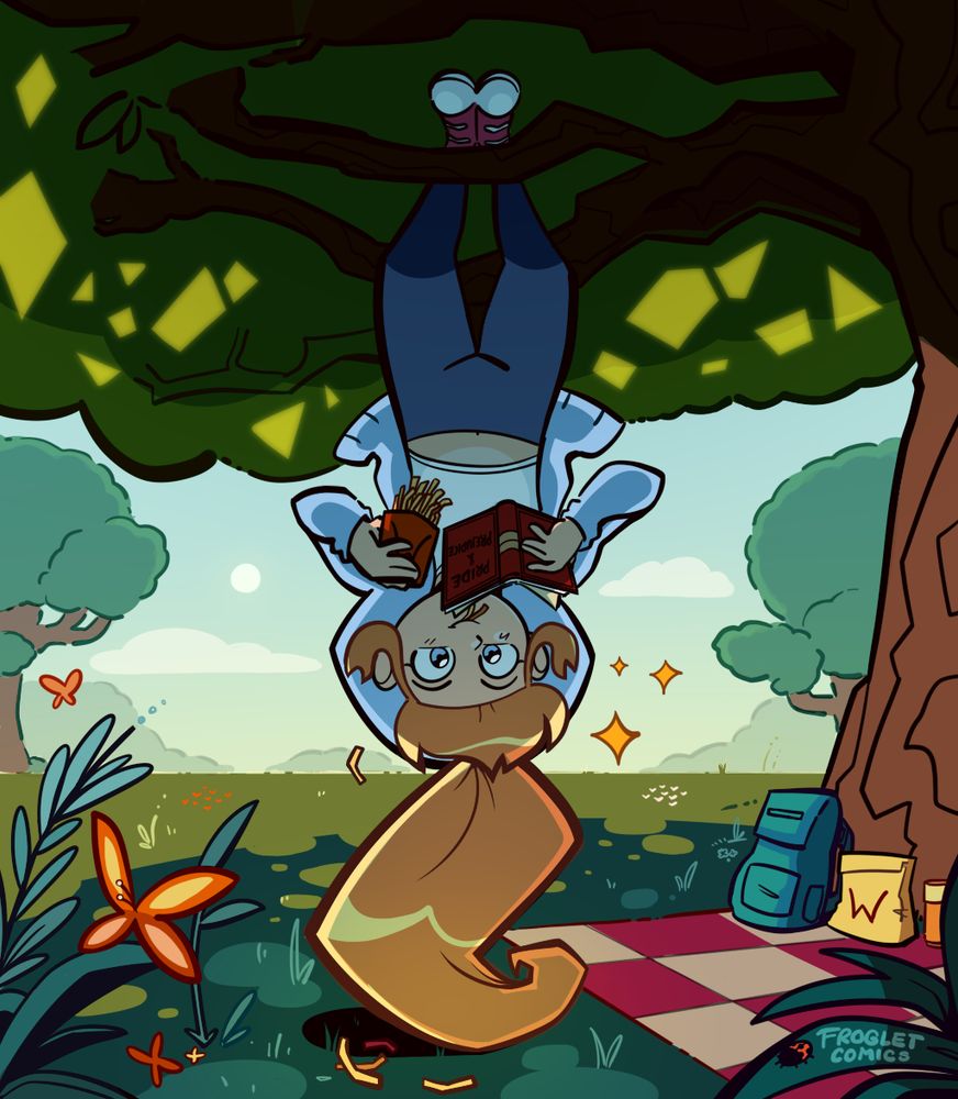 A girl in at pretty park illustration.