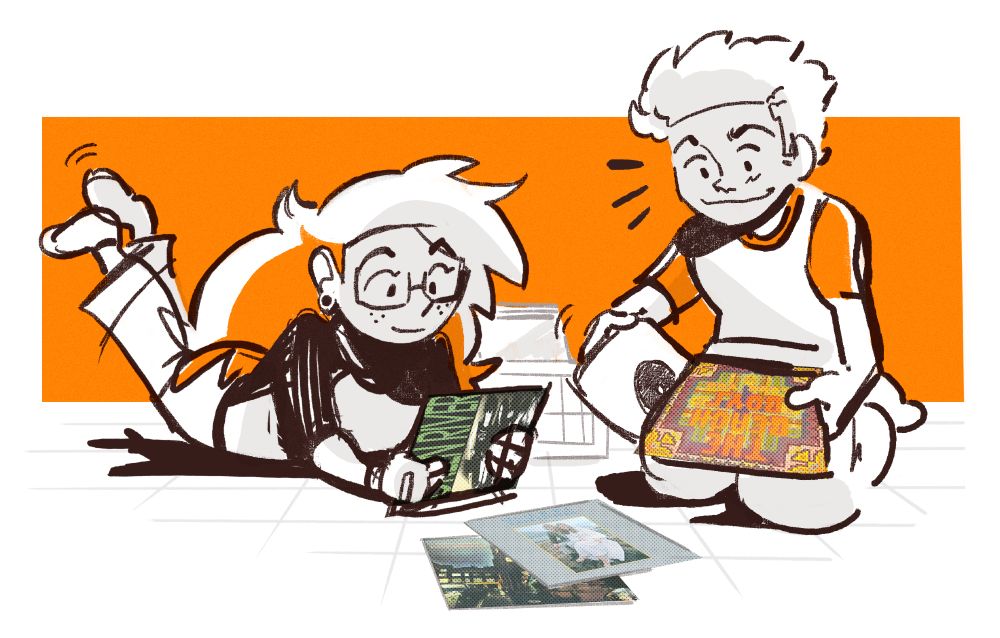 Z and Eden listening to vinyl records.