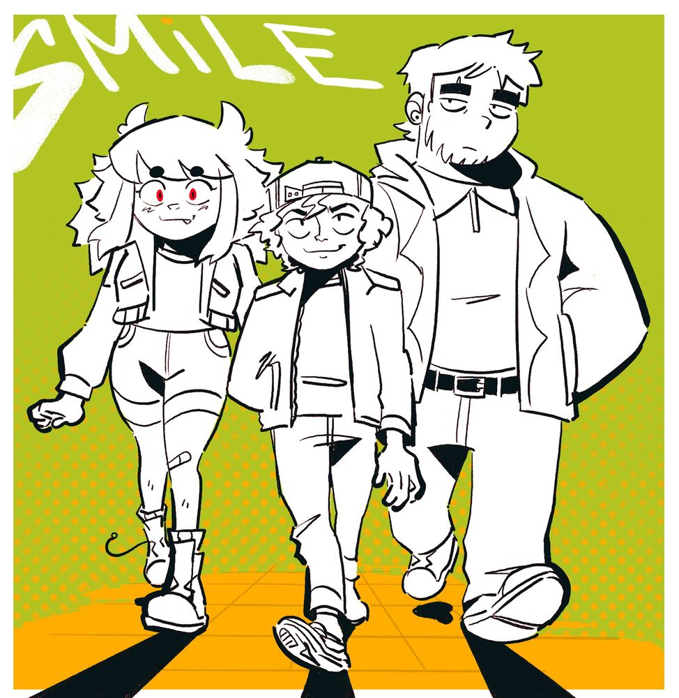 Sketches of Eden, Murphy and Khalid from Beneath The Grove walking together!
