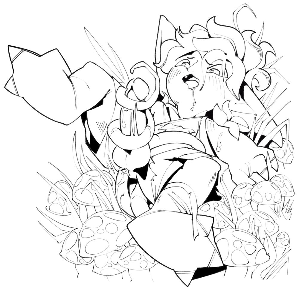 spicy drawing of my gw2 asura enjoying tentacles being outdoors, #NSFW