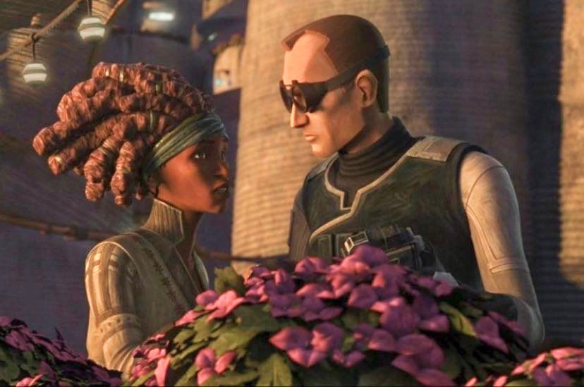 Phee and Tech discuss the beautiful sunset while looking at the landscape of Pabu in “Star Wars: The Bad Batch” 