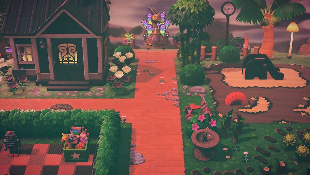 Sylvia's front yardsale with a path leading up to the town square and right next to a perfect little playground!