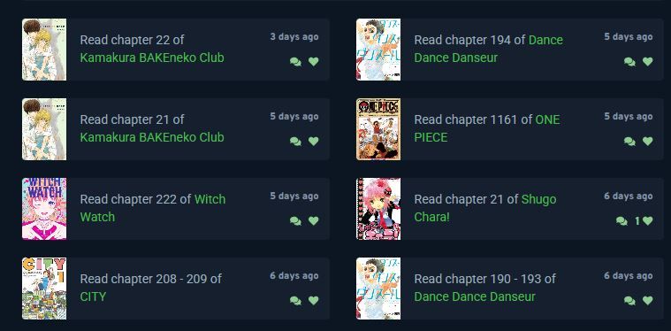 lidos do anilist: kaamkura bakeneko club, dance dance danseur, oner piece, witch watch, shugo chara e city