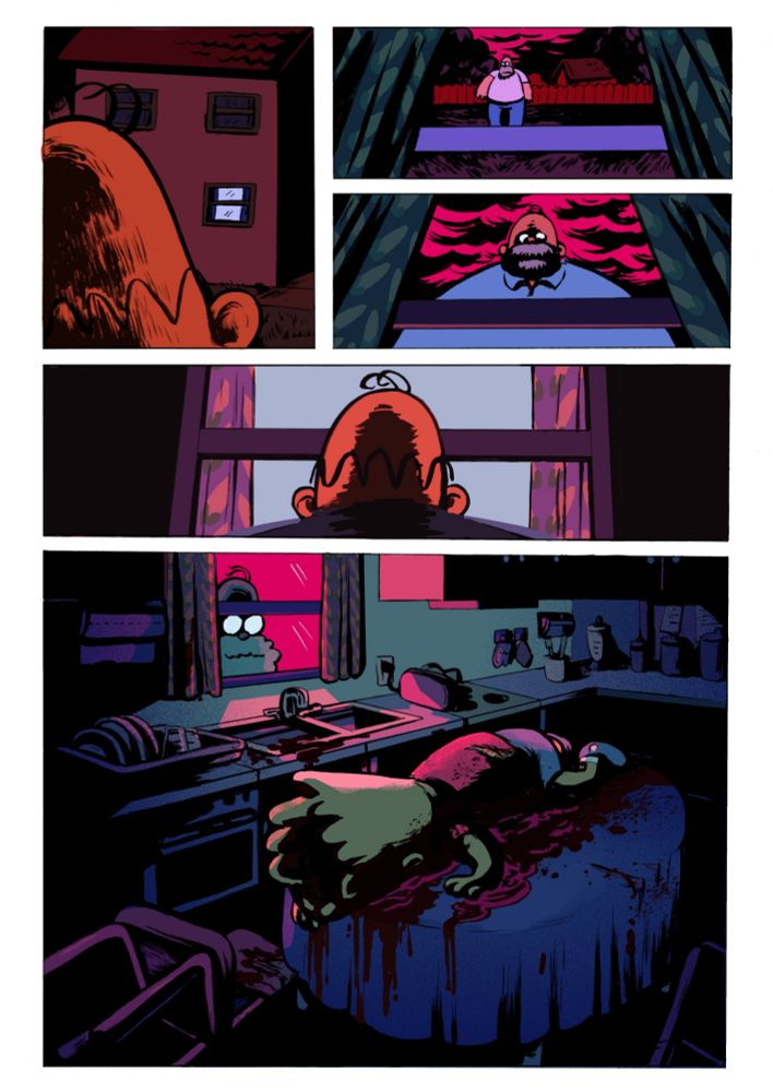 Homer approaches the house and sees bart dead in the kitchen table