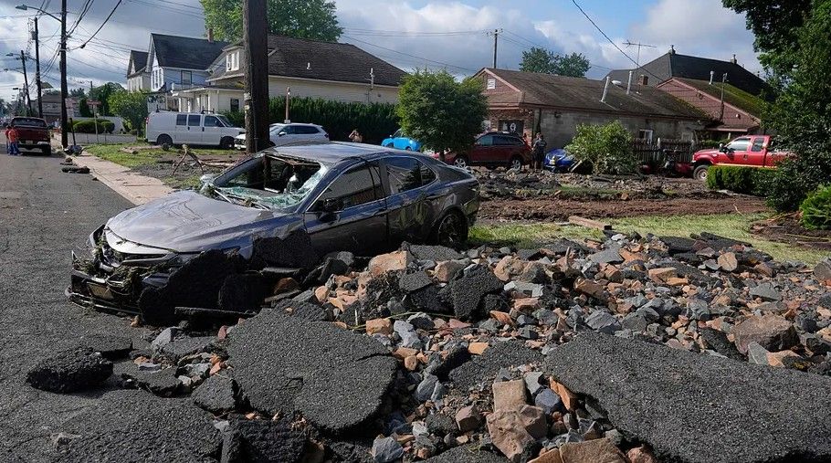 Debris and rubble in the aftermath of flash flooding that occurred on July 14th in North Plainfield.