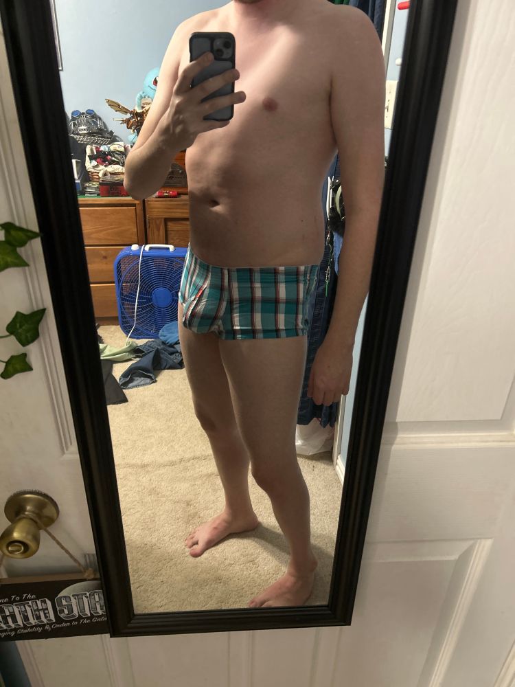 Mirror selfie modeling off underwear from the Amazon link front view pretty prevalent bulge 