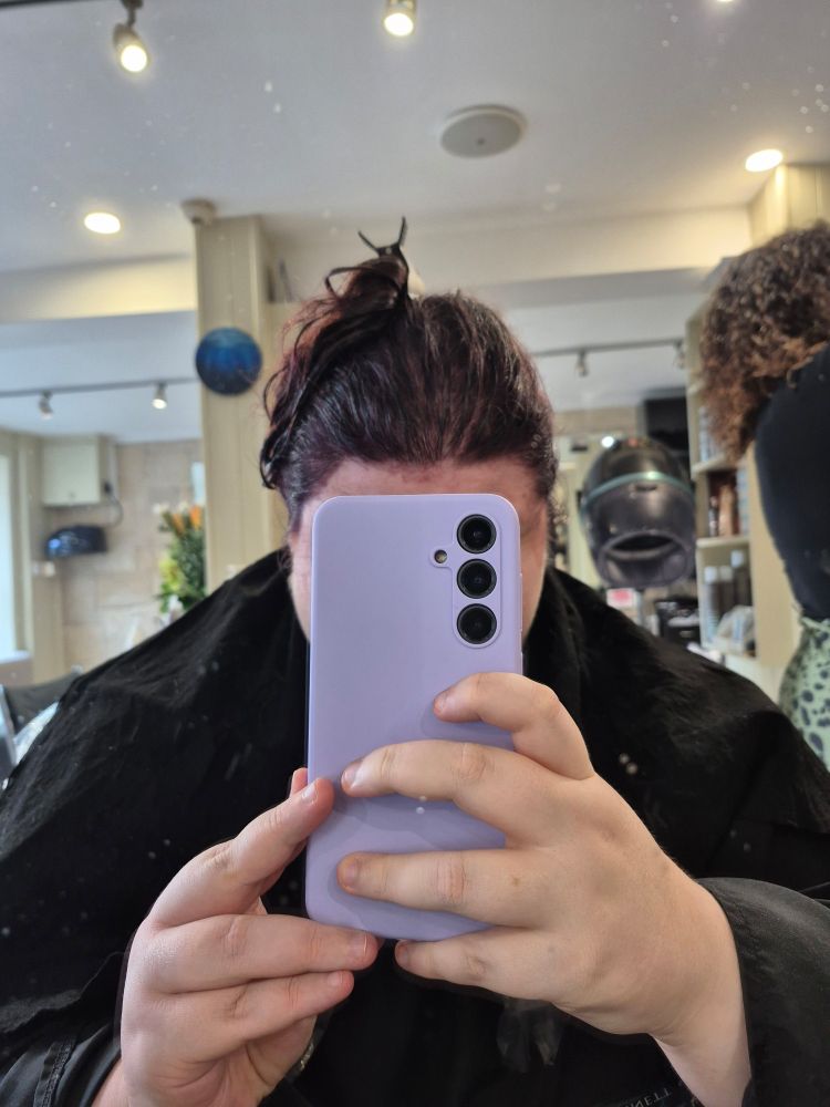 Hair after first dye. Very dark purple! Exactly what I was looking for