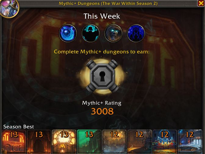 WoW: The War Within, Season 2, Mythic+ Rating 3000+