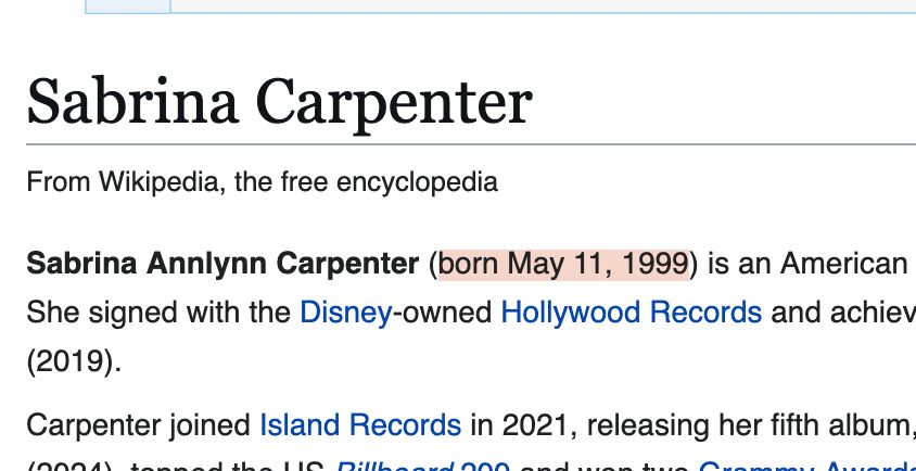 but lo! a child! sabrina carpenter was born seven months later in may 1999