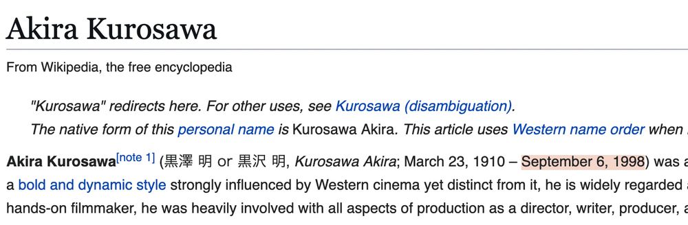 akira kurosawa died in september 1998