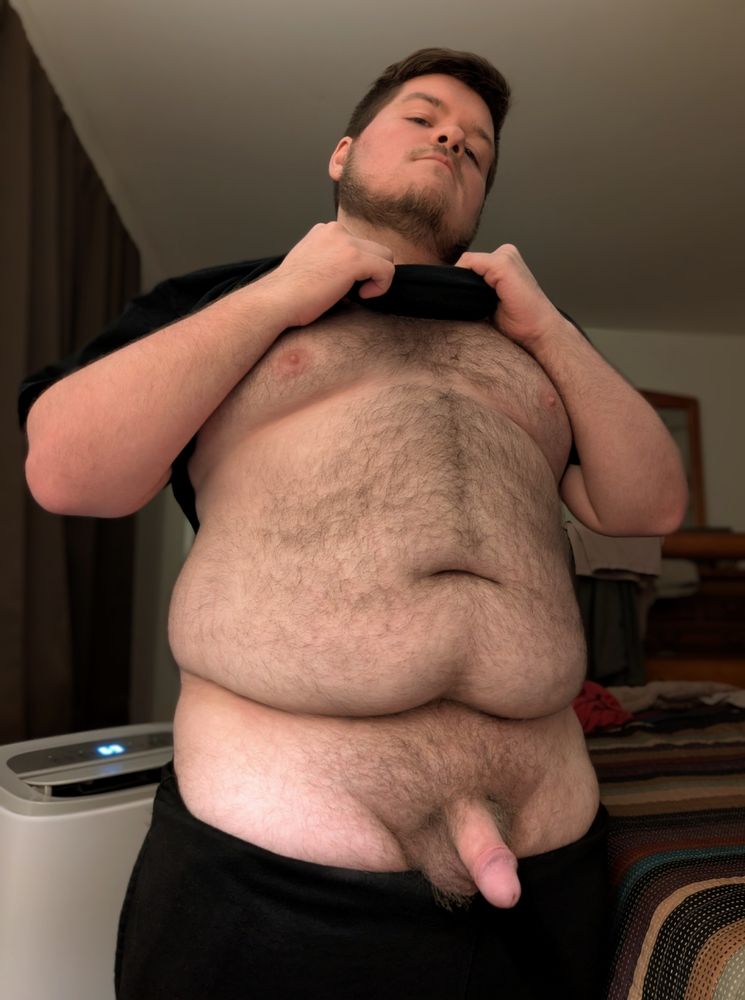 My fat cock Friday post featuring myself and said fat cock as I look in the camera and hold my shirt up