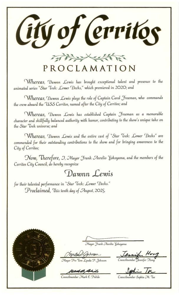 City of Cerritos PROCLAMATION Whereas, Dawnn Lewis has brought exceptional talent and presence to the animated series 