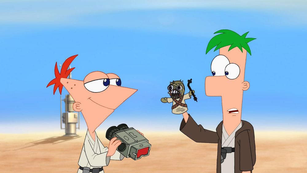 A screenshot from Phineas and Ferb: Star Wars