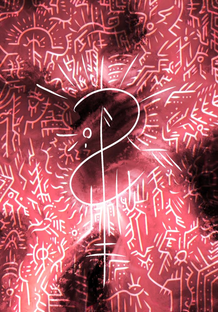 A messy central sigil vaguely similar to Dathamier’s personal [understanding] sign, surrounded by far more complex signs. These outer sigils are more or less visible based both on random chance and the way light pools out from the center sigil. The piece represents the author’s parallel sense of attachment and listlessness within the communities they are a part of. Being valued, being disregarded. Being invited, being excluded. The noise of the community is so loud, so impenetrable, and yet one immerses themself into the pain again and again. 

Perhaps one day, it will all fit together in perfect harmony. 