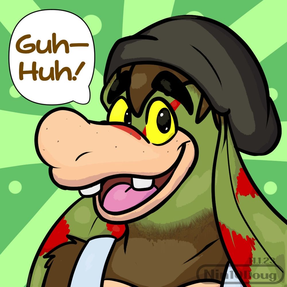 Art from 2023

This was the first instance where he got the goofy tooth. Should have gone with "Ah-Hyuck!"

He also stole some hedgehog's hat. Tell ni one.