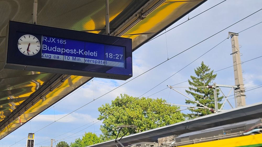 Sign at station for train to Budapest