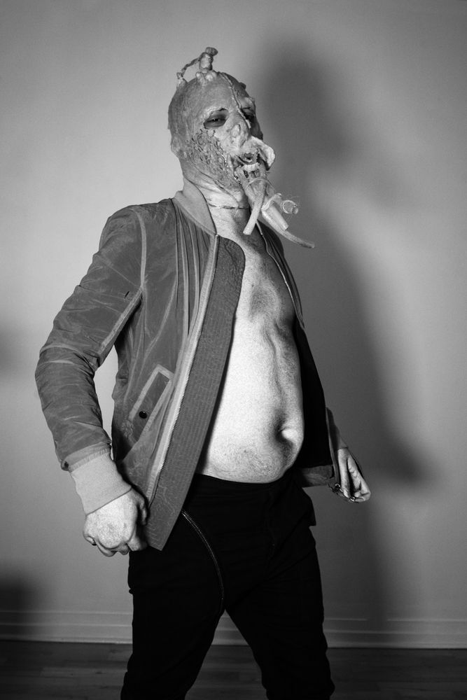 Mutated masked man wearing Rick Owens