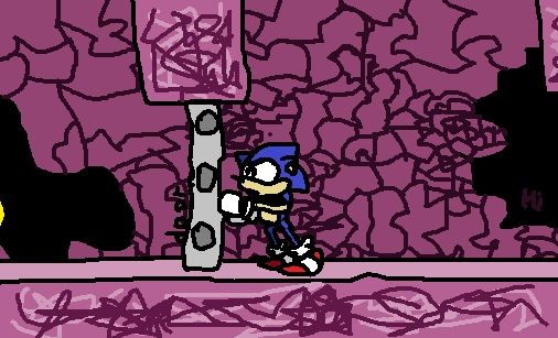 Sonic, pushing a door at Red Volcano act 3, not much is happening other than that, theres a little part of a ring showing at the left part of the screen
