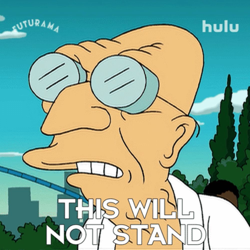 a cartoon of a man with glasses and the words " this will not stand "