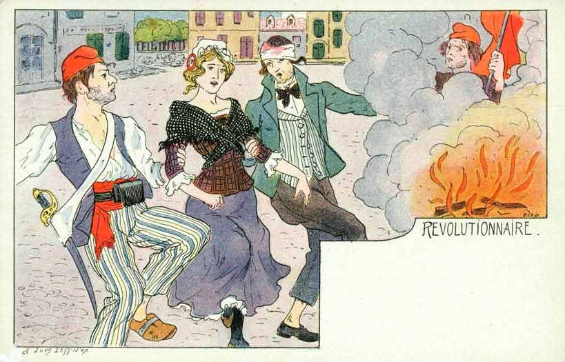 1890s-1900s postcard depicting French revolutionaries dancing.