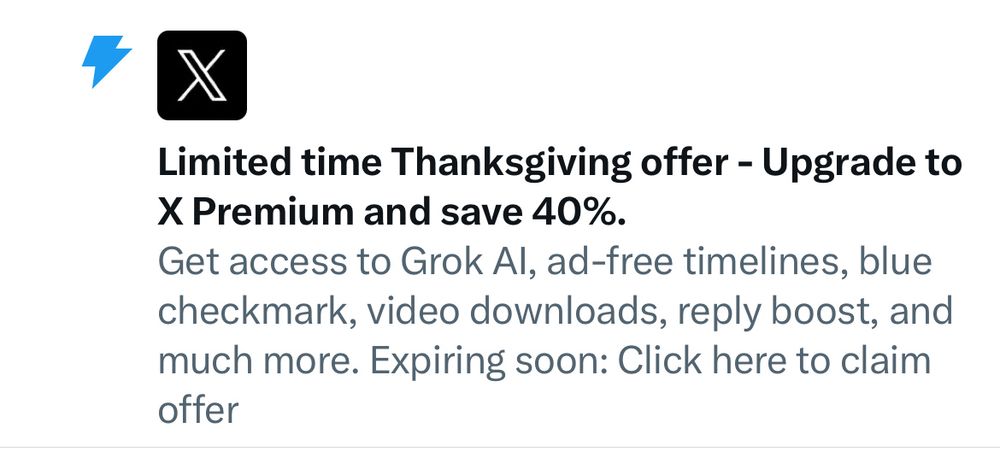 Limited time offer to upgrade to X premium 